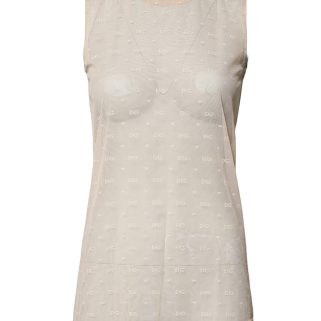 Dolce & Gabbana Ivory Nylon Logo See Through Sleeveless Tank Top