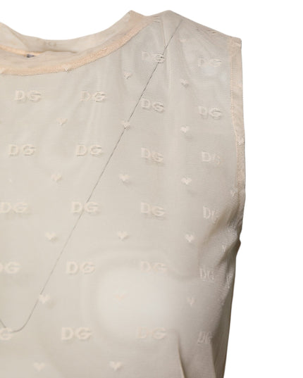 Dolce & Gabbana Ivory Nylon Logo See Through Sleeveless Tank Top