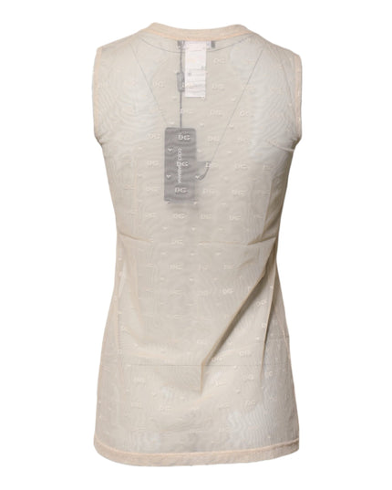 Dolce & Gabbana Ivory Nylon Logo See Through Sleeveless Tank Top
