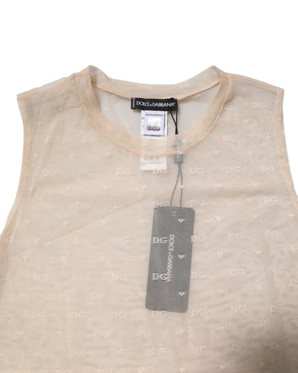 Dolce & Gabbana Ivory Nylon Logo See Through Sleeveless Tank Top