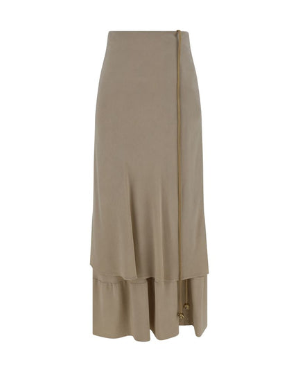 Quira Beige Silk Long Skirt