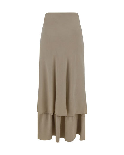 Quira Beige Silk Long Skirt