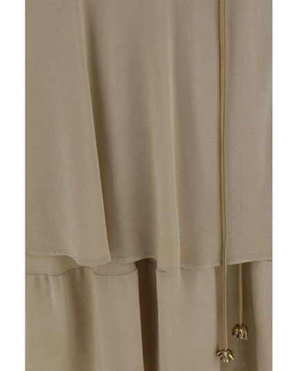 Quira Beige Silk Long Skirt