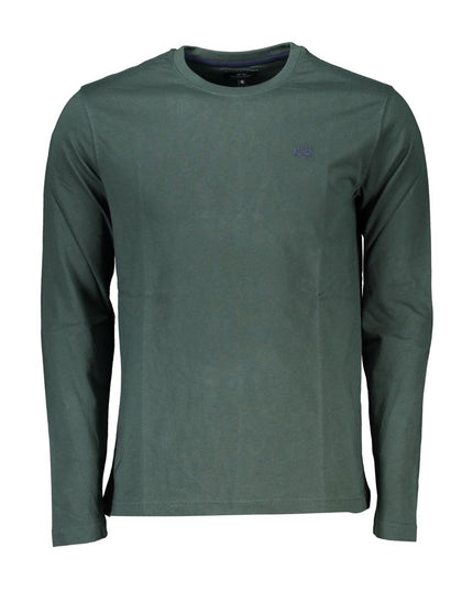 La Martina Elegant Crew Neck Green Tee with Embroidery