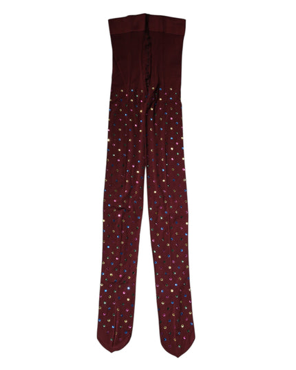 Dolce & Gabbana Maroon Nylon Crystal Embellished Pantyhose Tights