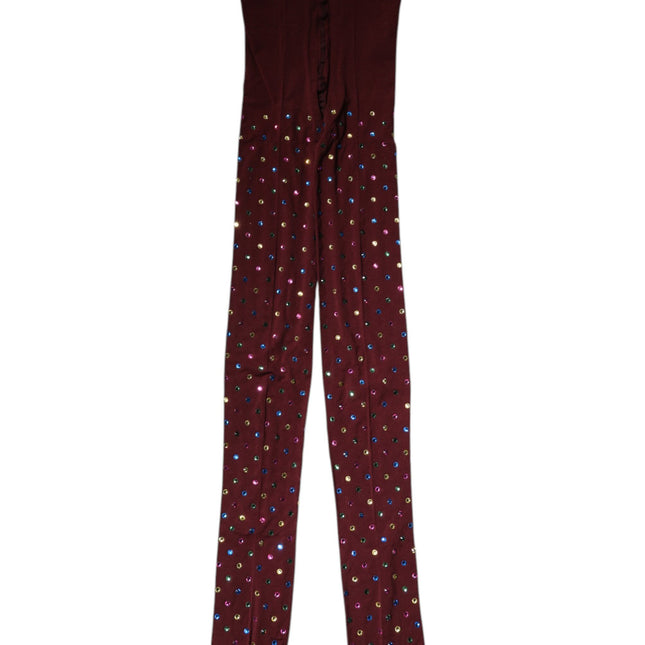 Dolce & Gabbana Maroon Nylon Crystal Embellished Pantyhose Tights