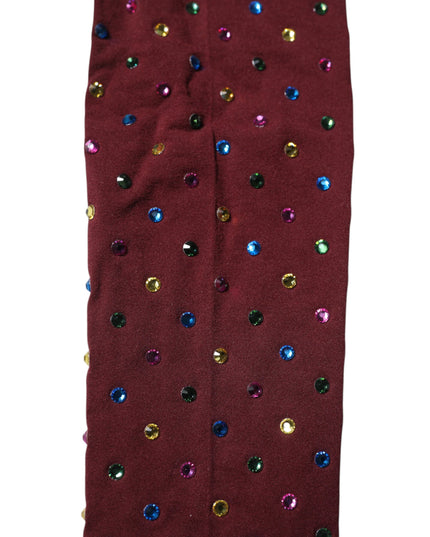 Dolce & Gabbana Maroon Nylon Crystal Embellished Pantyhose Tights
