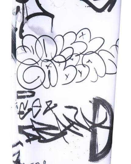 Dolce & Gabbana White Graffiti Cotton Over Calf Stockings Socks