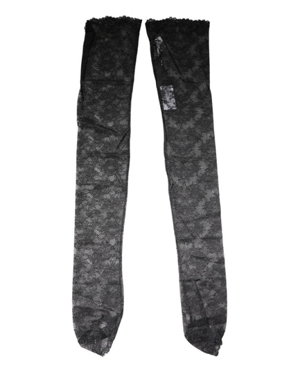 Dolce & Gabbana Black Floral Lace Cotton Stretch Stockings Socks