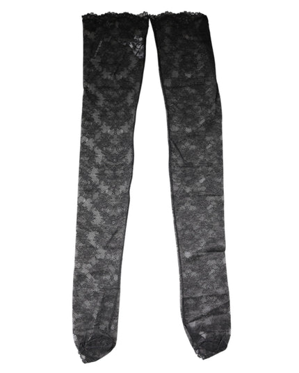 Dolce & Gabbana Black Floral Lace Cotton Stretch Stockings Socks