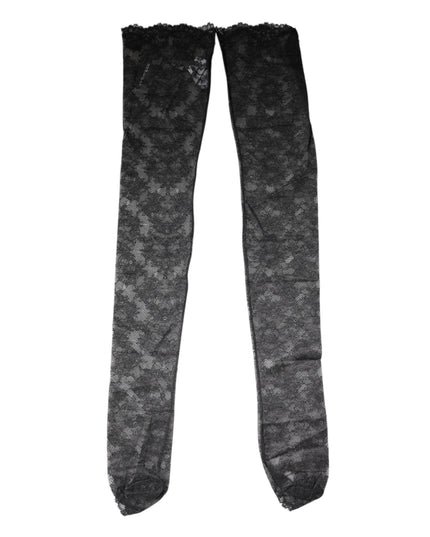 Dolce & Gabbana Black Floral Lace Cotton Stretch Stockings Socks