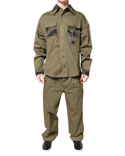 Dolce & Gabbana Brown Cotton Stretch Shirt Pants Casual Set