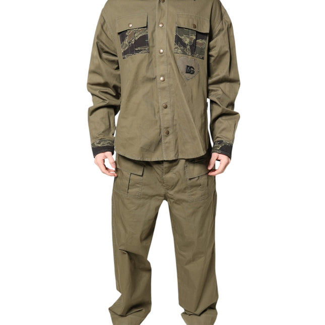 Dolce & Gabbana Brown Cotton Stretch Shirt Pants Casual Set