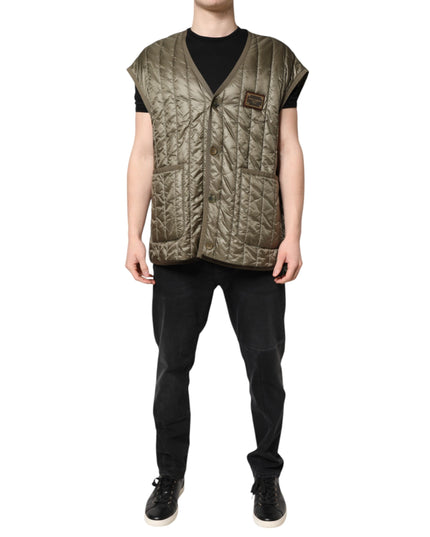 Dolce & Gabbana Brown Logo Plaque Quilted Vest Jacket