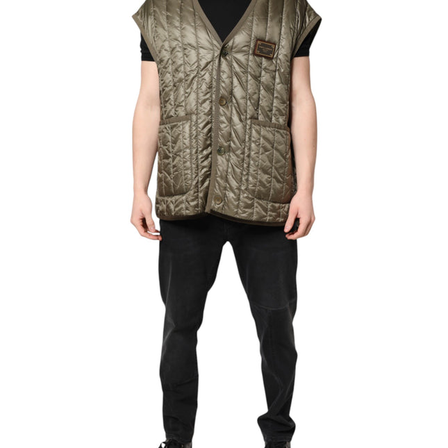 Dolce & Gabbana Brown Logo Plaque Quilted Vest Jacket