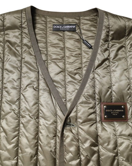Dolce & Gabbana Brown Logo Plaque Quilted Vest Jacket