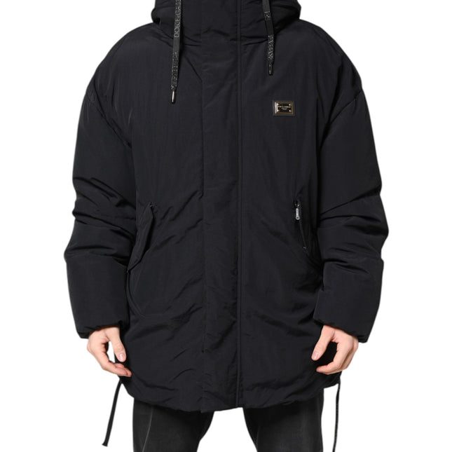 Dolce & Gabbana Black Nylon Full Zip Hooded Parka Jacket