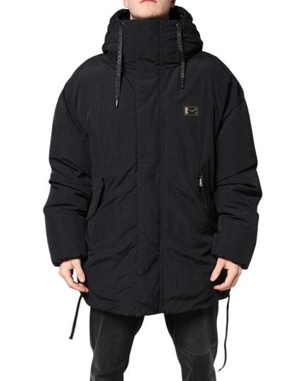 Dolce & Gabbana Black Nylon Full Zip Hooded Parka Jacket