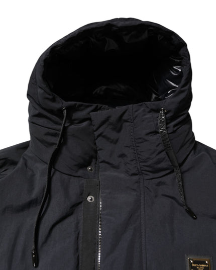 Dolce & Gabbana Black Nylon Full Zip Hooded Parka Jacket