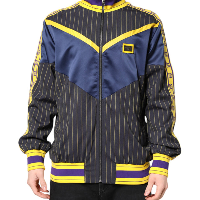 Dolce & Gabbana Black Striped Logo Full Zip Bomber Jacket
