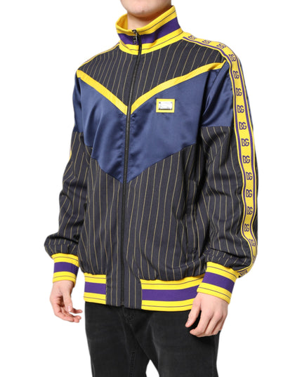 Dolce & Gabbana Black Striped Logo Full Zip Bomber Jacket