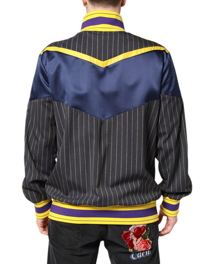 Dolce & Gabbana Black Striped Logo Full Zip Bomber Jacket