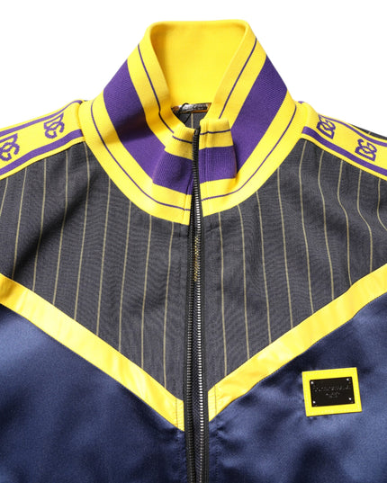 Dolce & Gabbana Black Striped Logo Full Zip Bomber Jacket