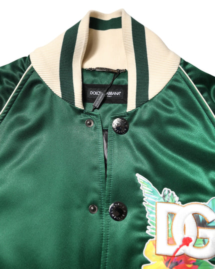 Dolce & Gabbana Green Floral DG Logo Full Zip Bomber Jacket