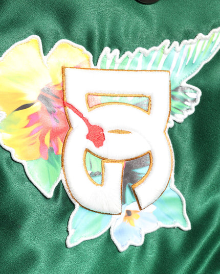 Dolce & Gabbana Green Floral DG Logo Full Zip Bomber Jacket
