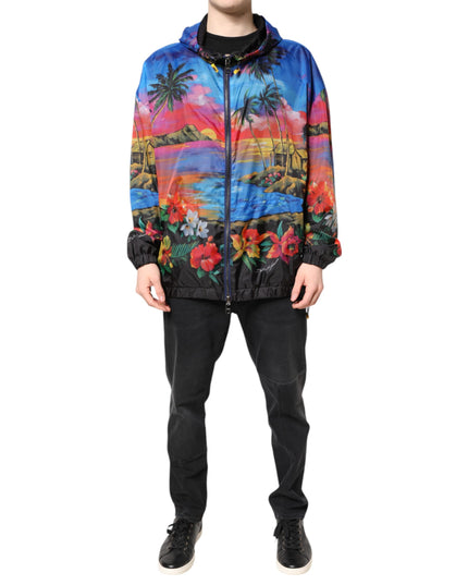 Dolce & Gabbana Multicolor Print Hooded Windbreaker Jacket