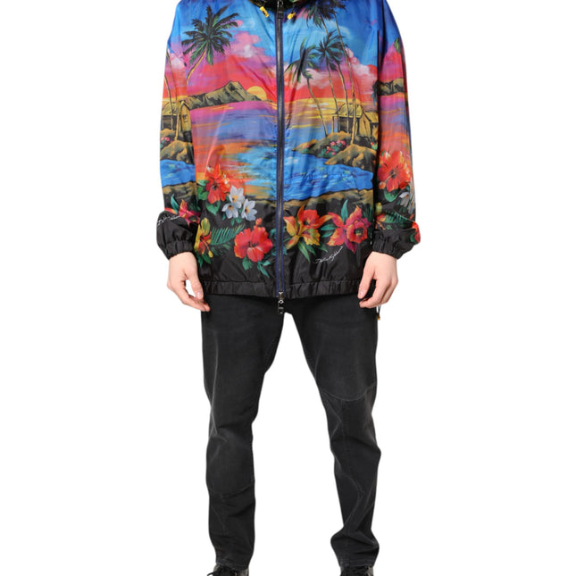 Dolce & Gabbana Multicolor Print Hooded Windbreaker Jacket