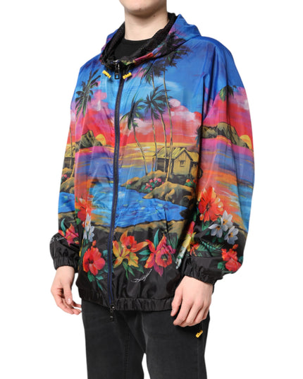 Dolce & Gabbana Multicolor Print Hooded Windbreaker Jacket