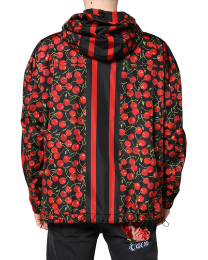 Dolce & Gabbana Black Cherry Print Hooded Windbreaker Jacket