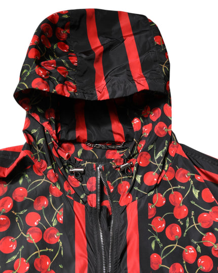 Dolce & Gabbana Black Cherry Print Hooded Windbreaker Jacket