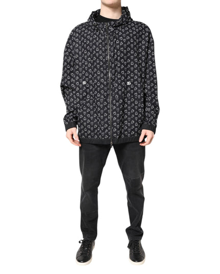 Dolce & Gabbana Black Heart Print Hooded Windbreaker Jacket