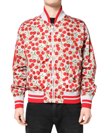 Dolce & Gabbana White Cherry Print Full Zip Bomber Jacket