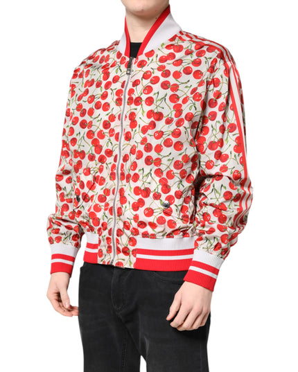 Dolce & Gabbana White Cherry Print Full Zip Bomber Jacket