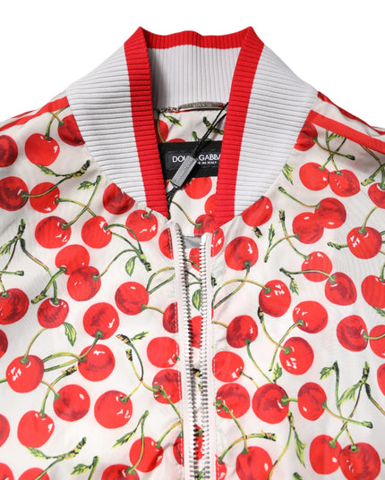 Dolce & Gabbana White Cherry Print Full Zip Bomber Jacket