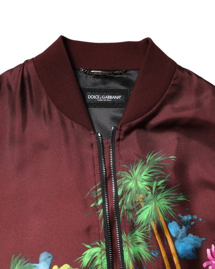 Dolce & Gabbana Maroon Floral Print Full Zip Bomber Jacket