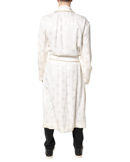 Dolce & Gabbana Ivory Silk Logo Men Wrap Robe Coat Jacket