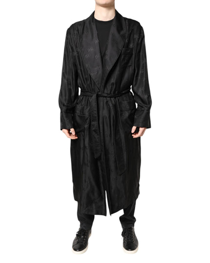 Dolce & Gabbana Black Silk DG Logo Men Wrap Robe Coat Jacket