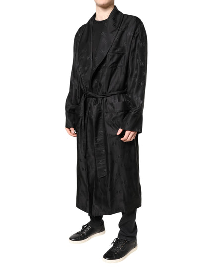 Dolce & Gabbana Black Silk DG Logo Men Wrap Robe Coat Jacket