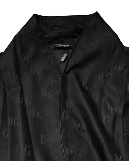 Dolce & Gabbana Black Silk DG Logo Men Wrap Robe Coat Jacket