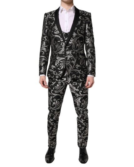 Dolce & Gabbana Black Gray MARTINI Jacquard Men 3 Piece Suit
