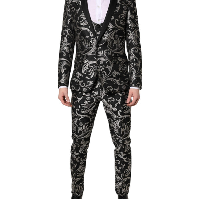 Dolce & Gabbana Black Gray MARTINI Jacquard Men 3 Piece Suit