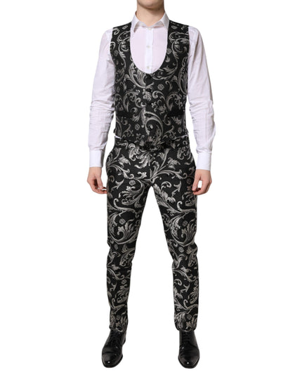 Dolce & Gabbana Black Gray MARTINI Jacquard Men 3 Piece Suit