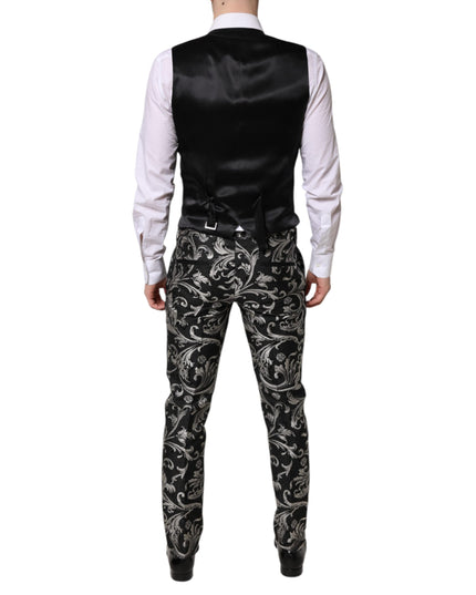 Dolce & Gabbana Black Gray MARTINI Jacquard Men 3 Piece Suit