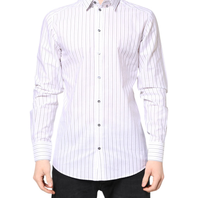 Dolce & Gabbana White Stripes Cotton GOLD Formal Dress Shirt