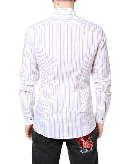 Dolce & Gabbana White Stripes Cotton GOLD Formal Dress Shirt