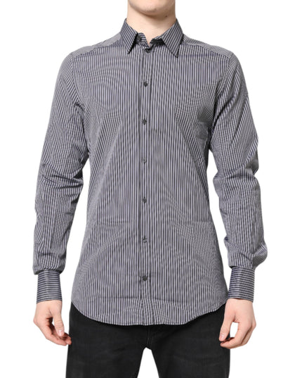 Dolce & Gabbana Black White Striped GOLD Formal Dress Shirt